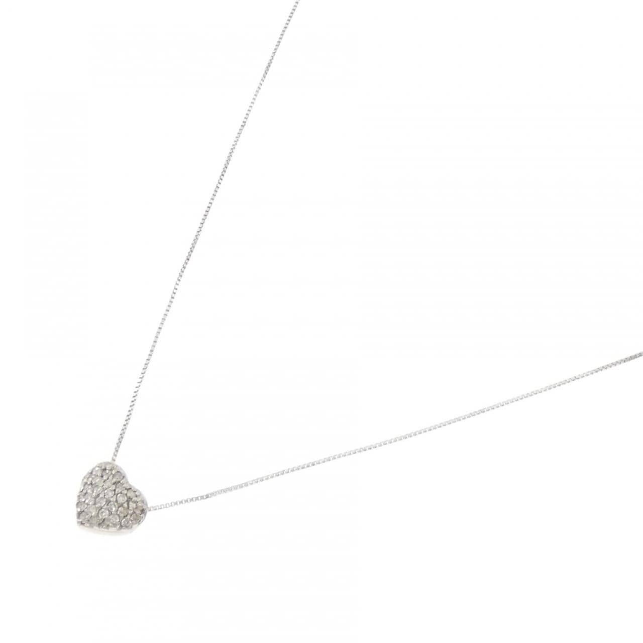 K18WG ハート パヴェ ダイヤモンド ネックレス 0.10CT