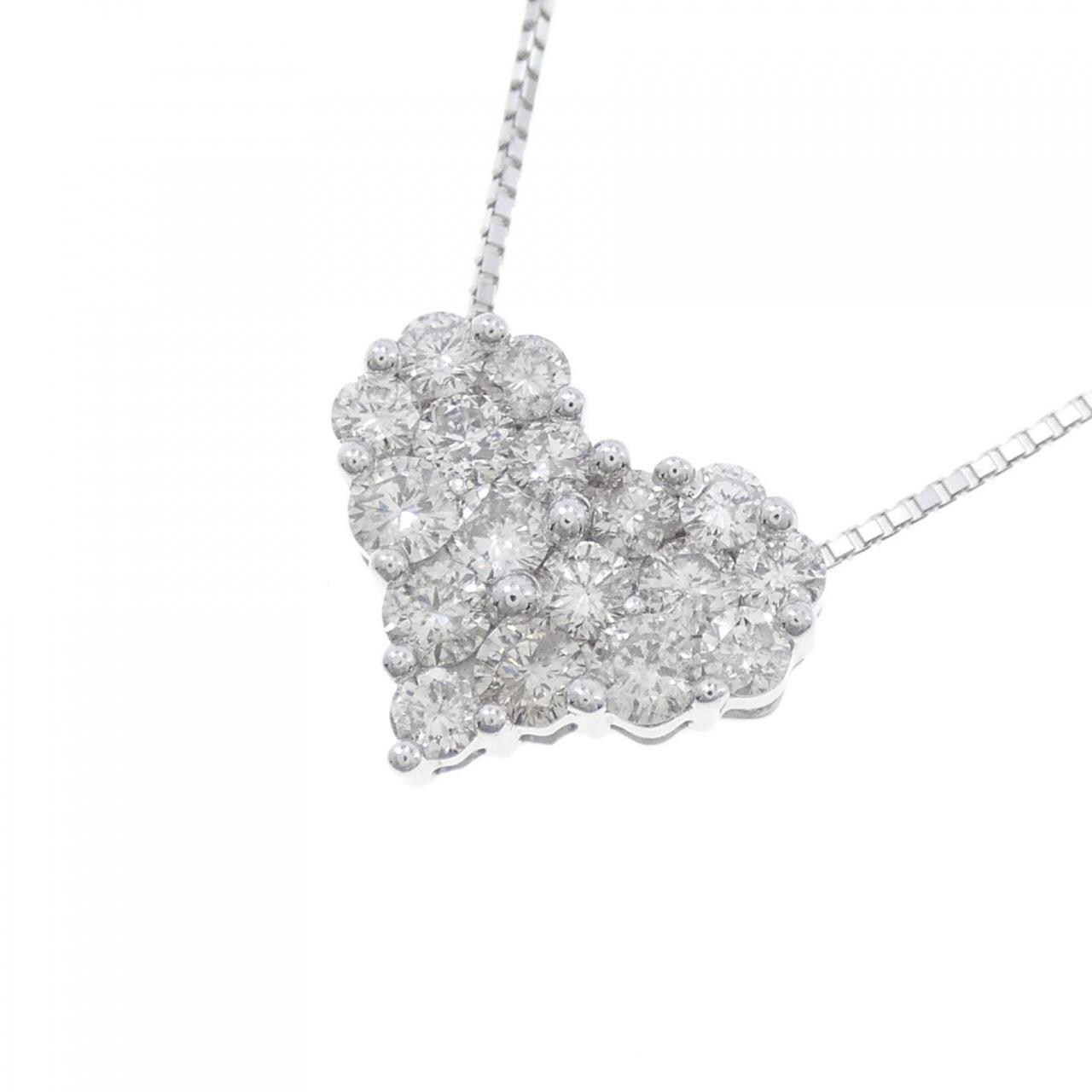 K18WG Pave Heart Diamond Necklace 1.00CT