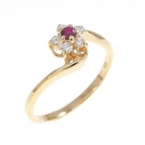 K18YG フラワー ルビー リング