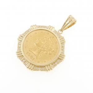 K18YG ダイヤモンド コイン ペンダント