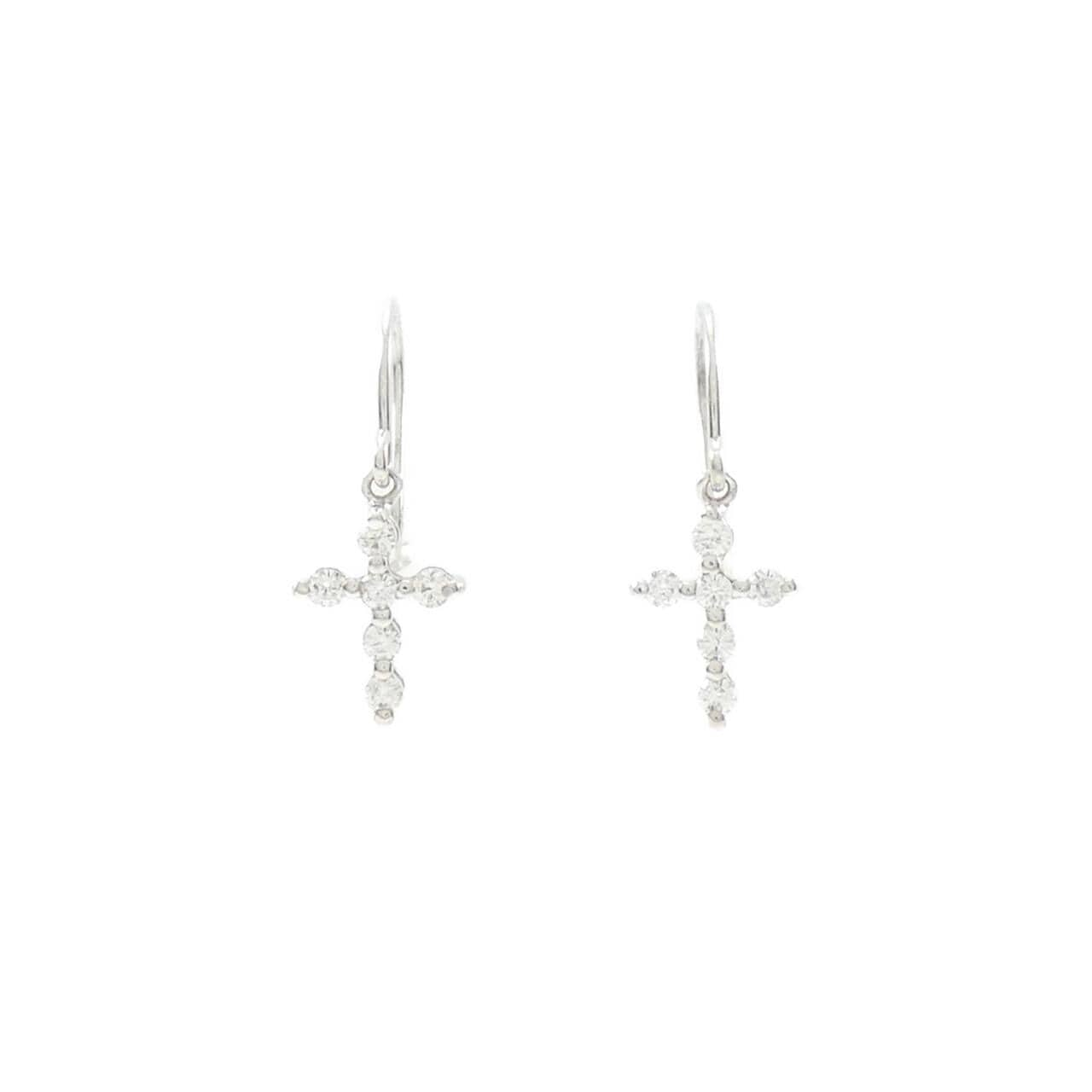 K18WG Cross Diamond Earrings 0.12CT