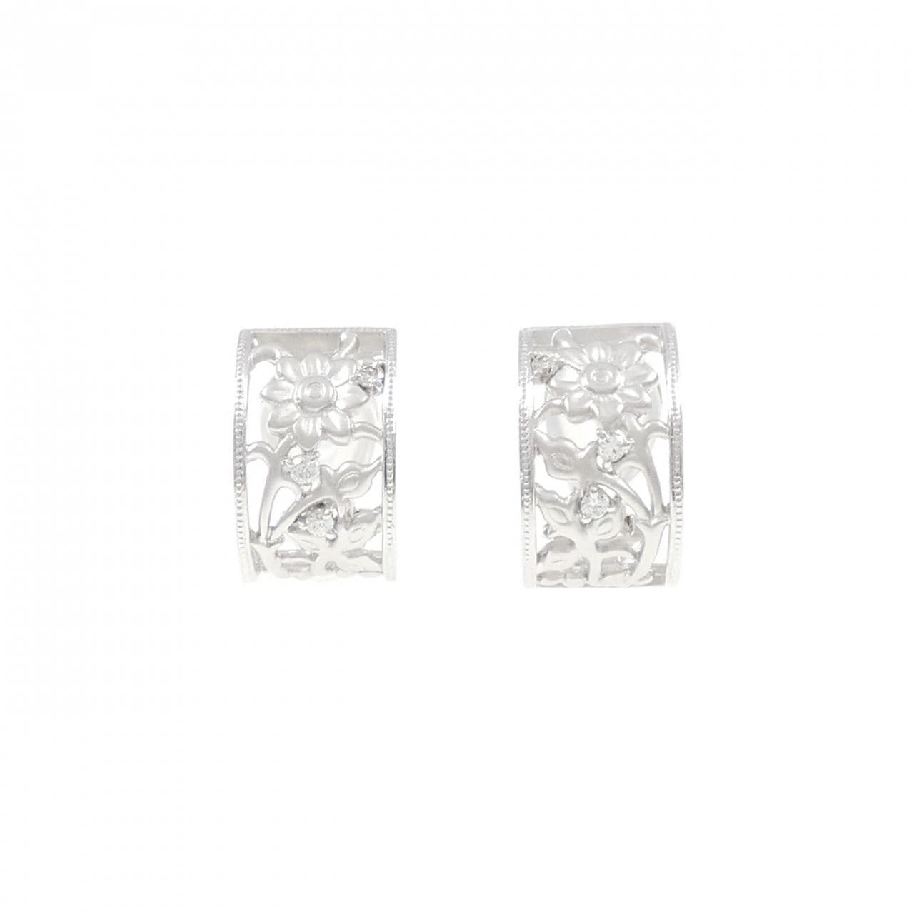 K18WG 花形鑽石耳夹0.12CT