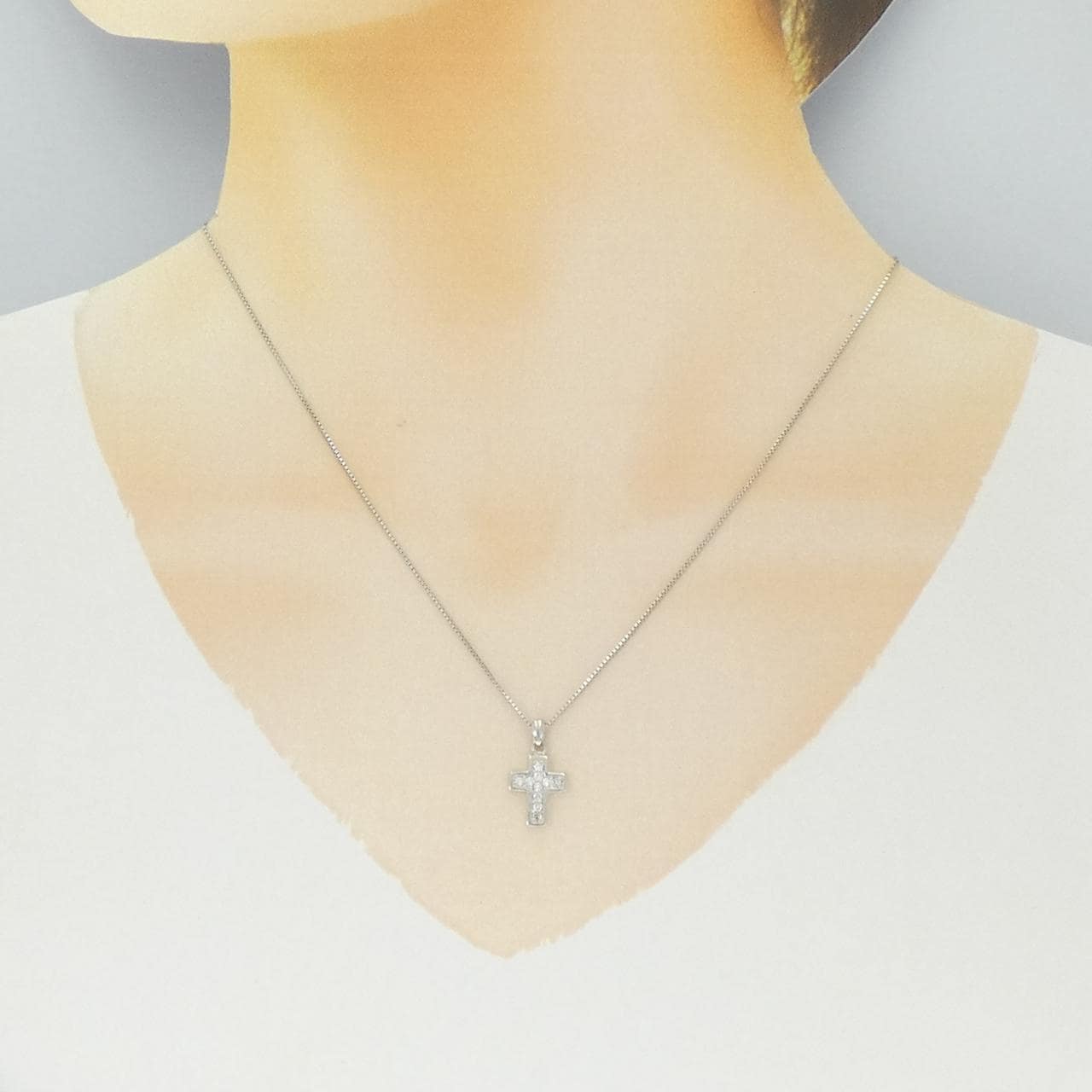PT900/PT850 クロス ダイヤモンド ネックレス 0.13CT