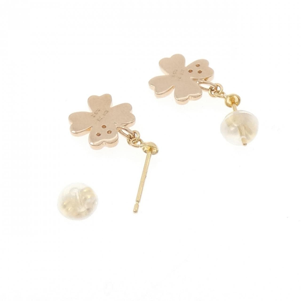 K18PG/K18YG クローバー ダイヤモンド ピアス 0.04CT