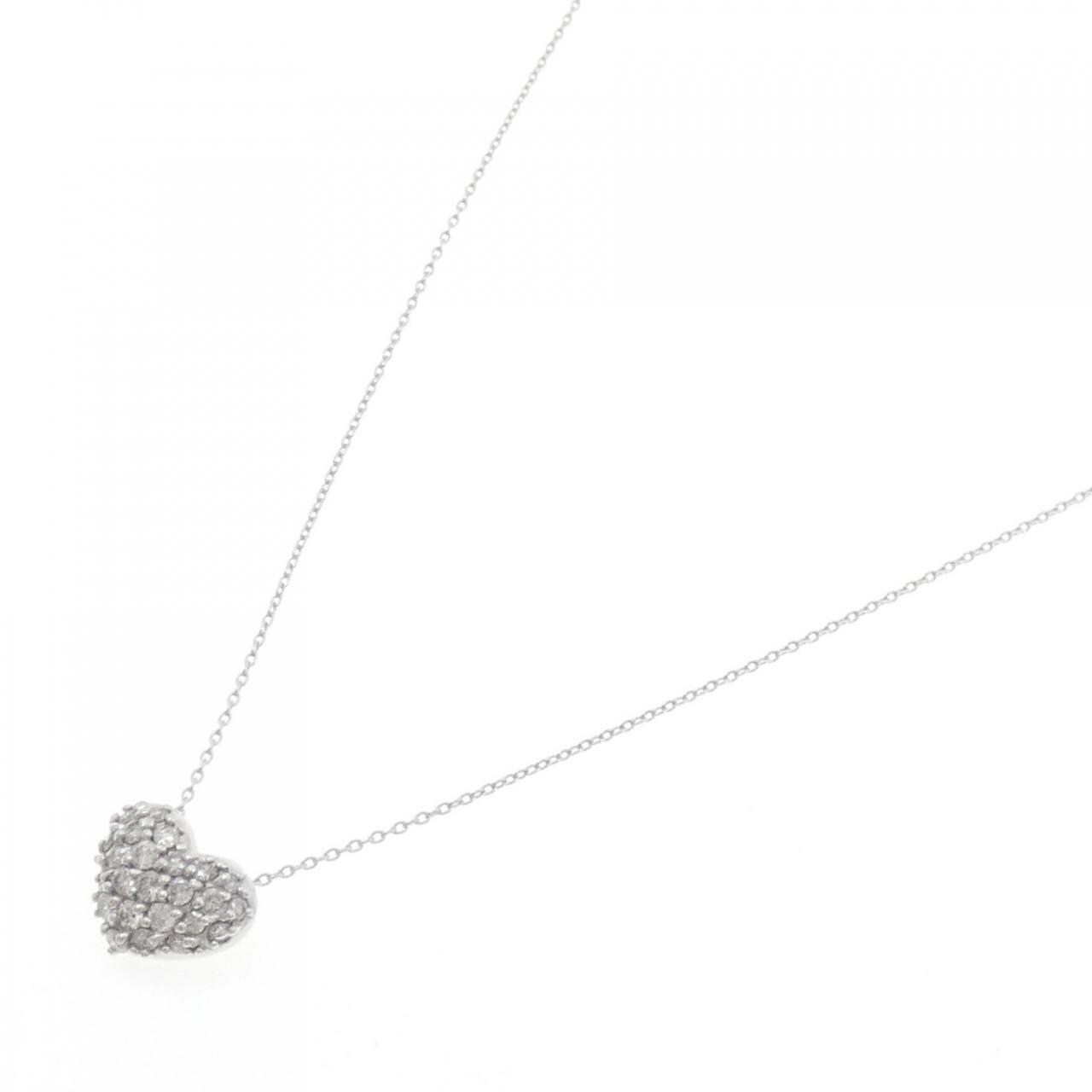 K18WG パヴェ ハート ダイヤモンド ネックレス 0.5CT