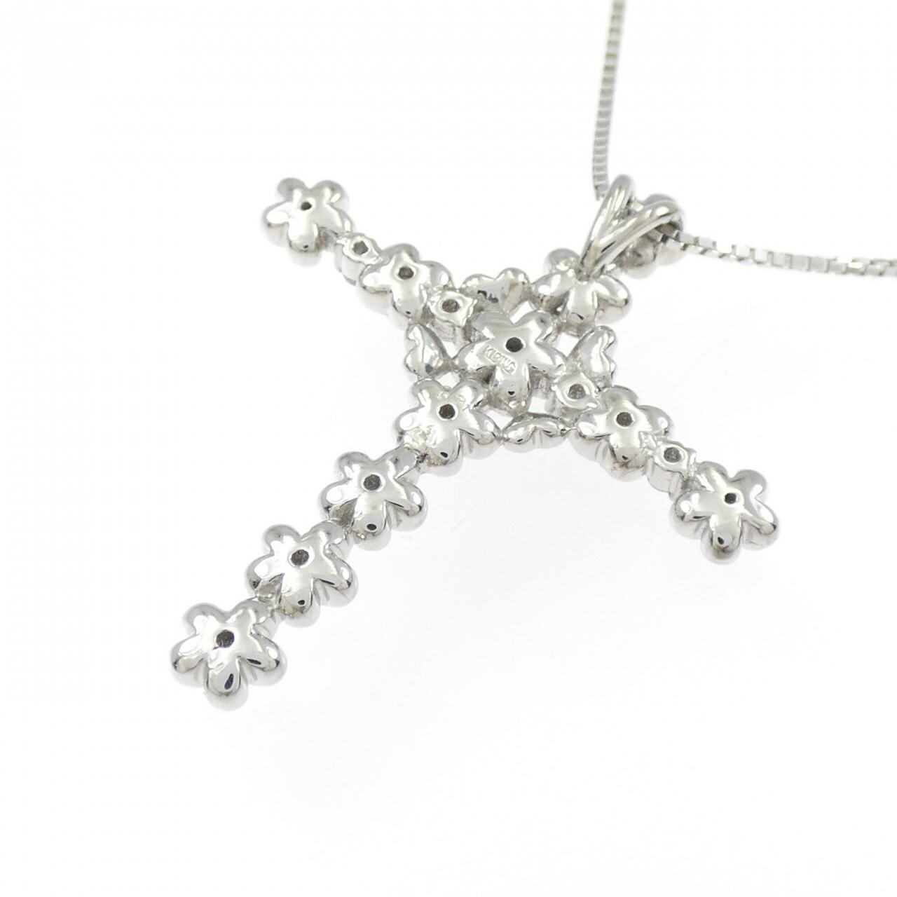 K18WG クロス×フラワー ダイヤモンド ネックレス 0.21CT