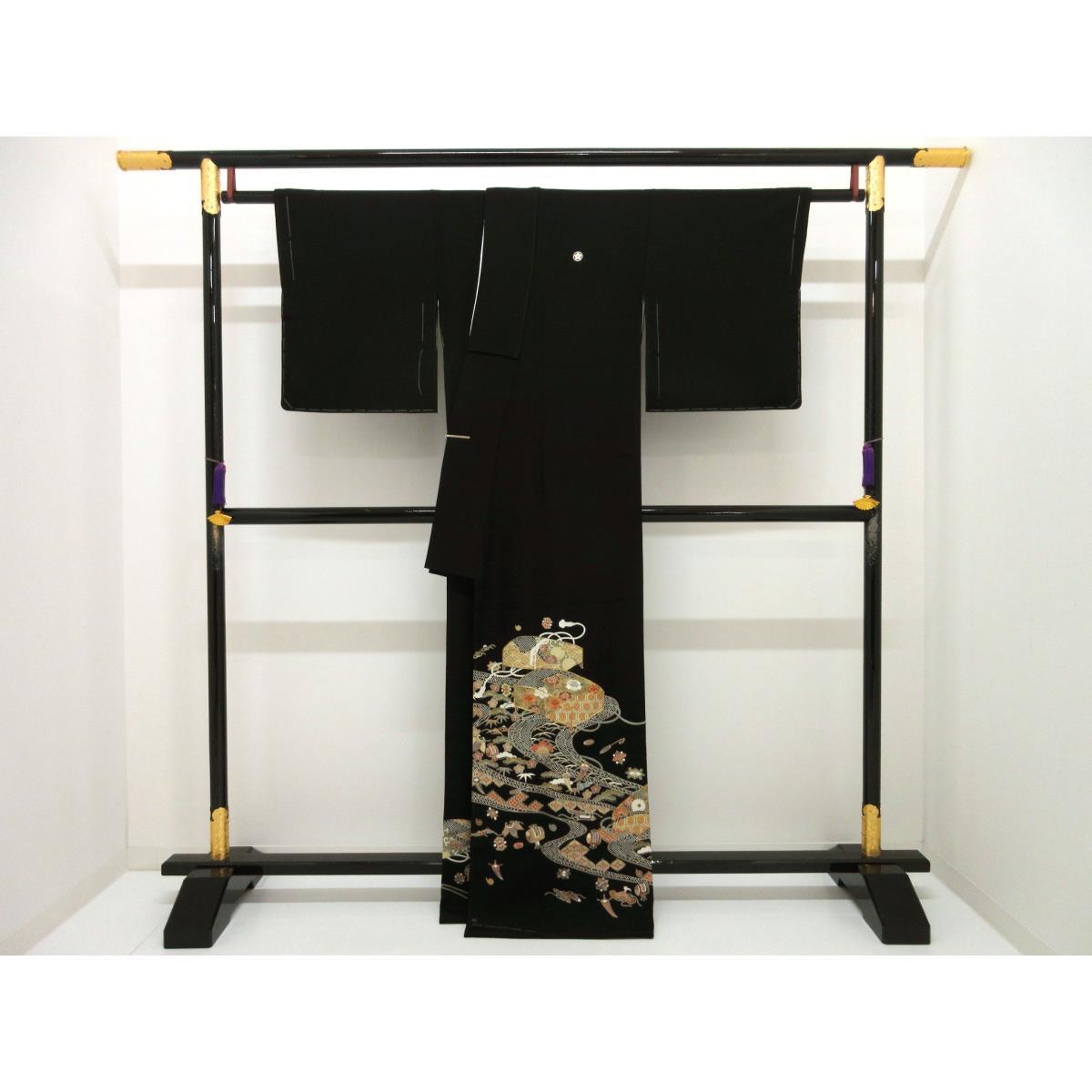 【未使用品】留袖　友禅金彩加工　刺繍入り　丸に桔梗