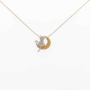 K24YG/PT999/K18YG キャット×ムーン ダイヤモンド ネックレス 0.01CT