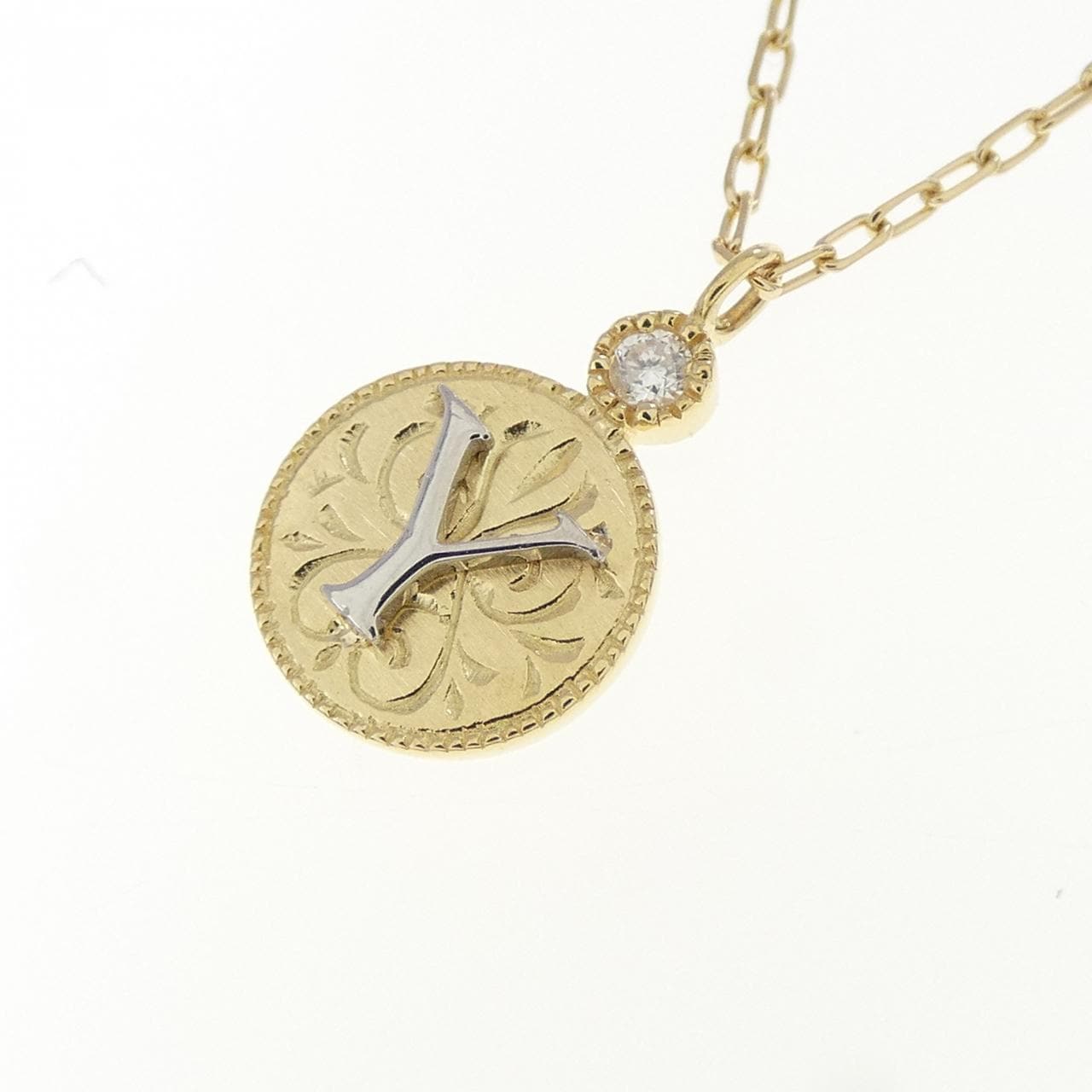 アガット イニシャル ネックレス 0.01CT