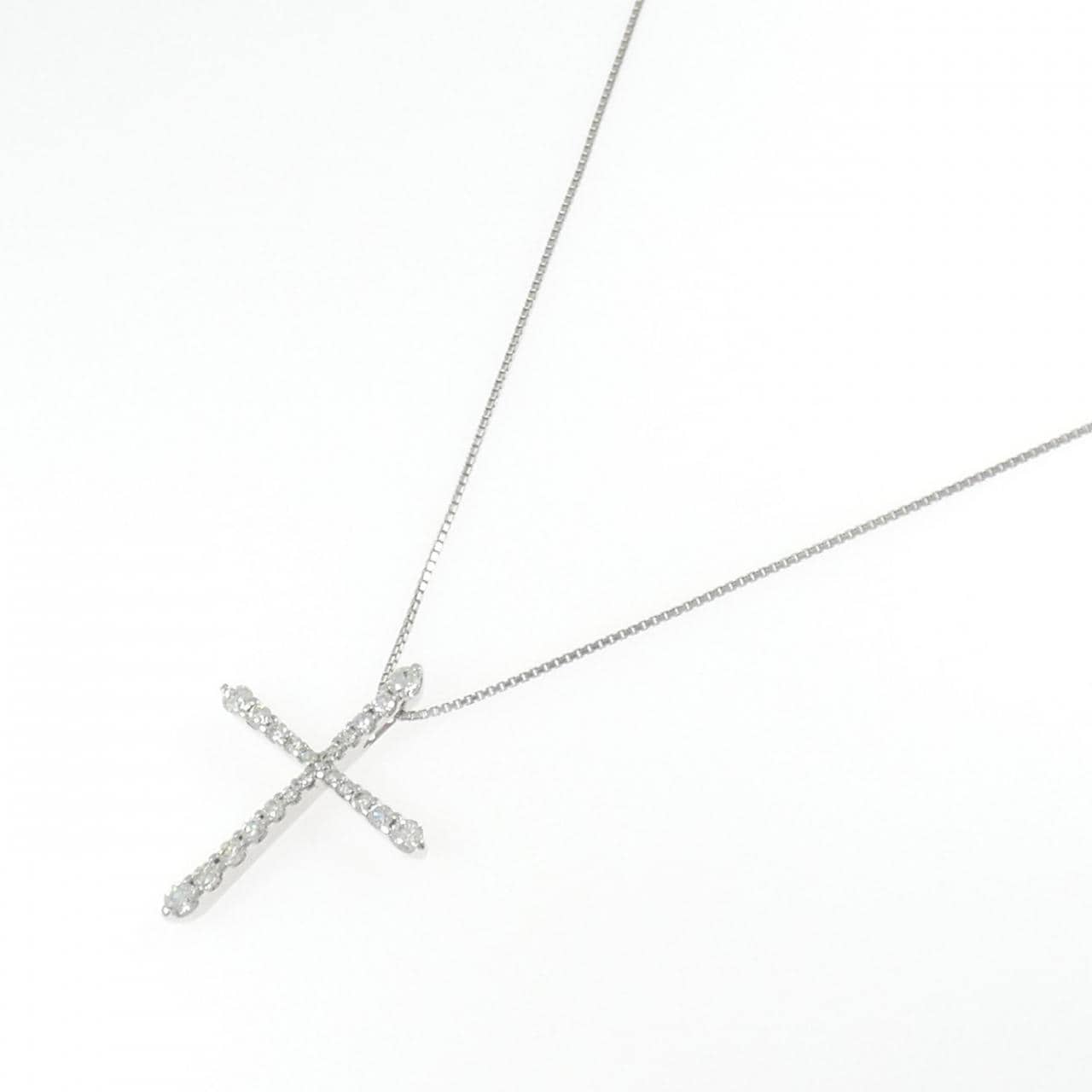 K18WG クロス ダイヤモンド ネックレス 1.02CT