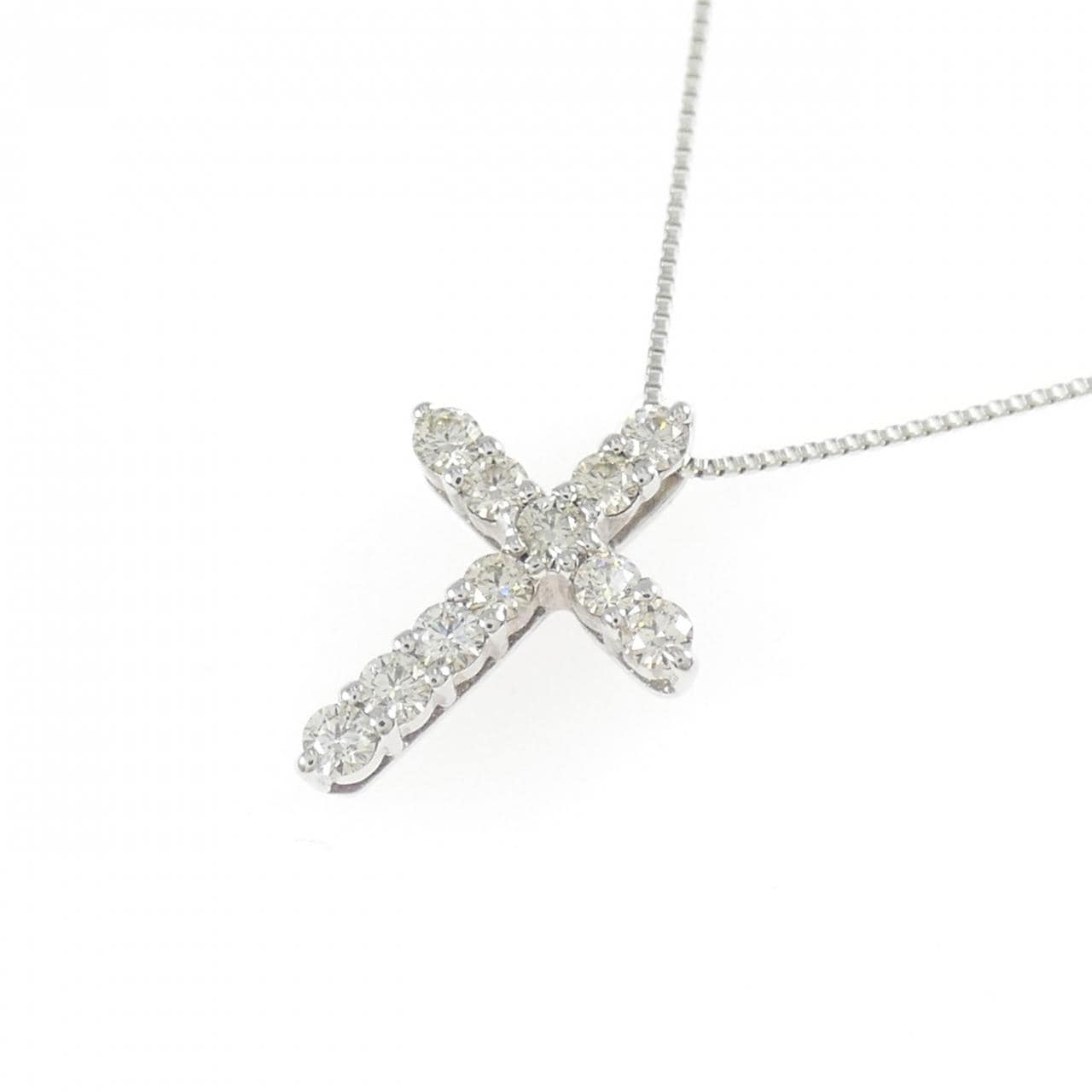 K18WG クロス ダイヤモンド ネックレス 0.30CT