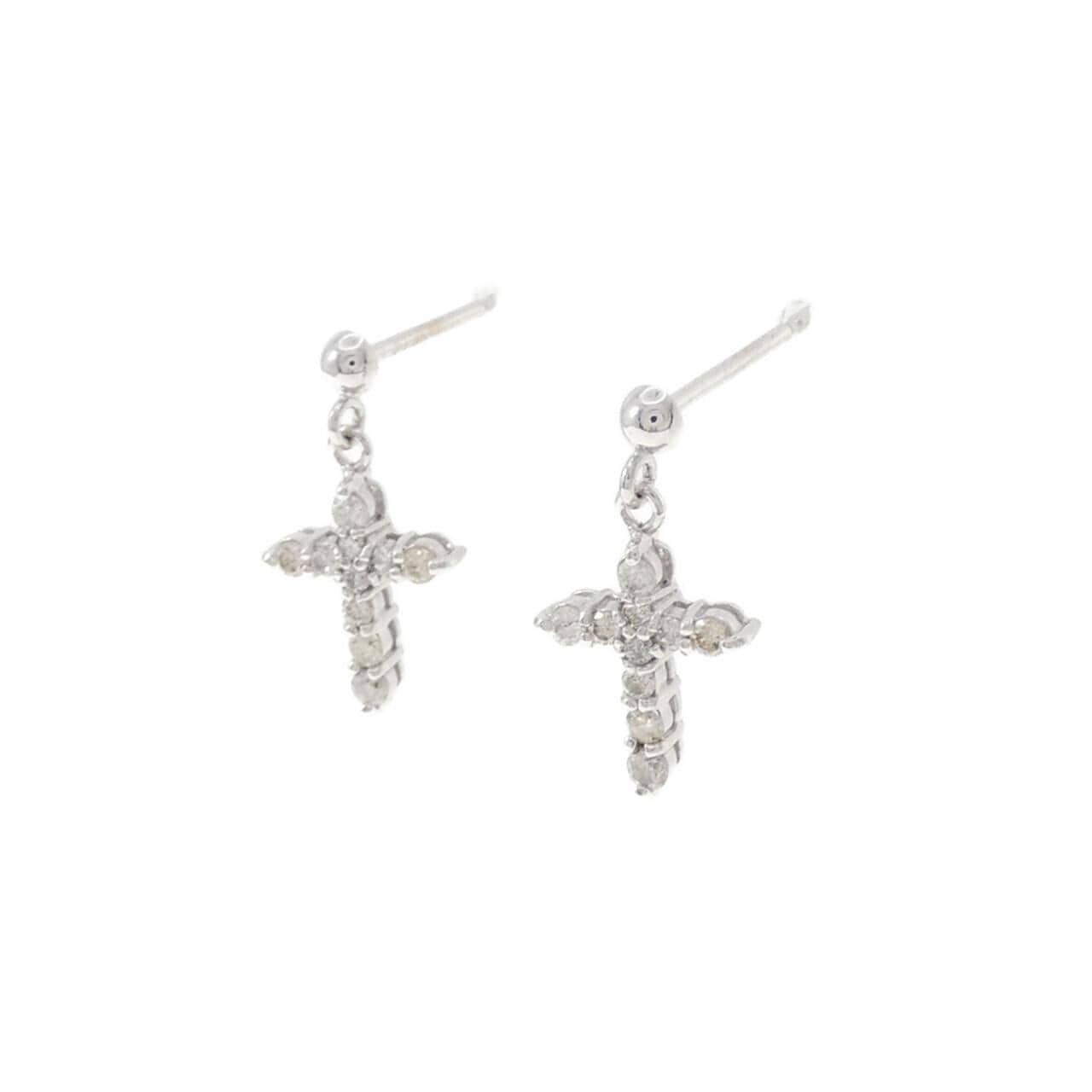 K18WG クロス ダイヤモンド ピアス 0.20CT