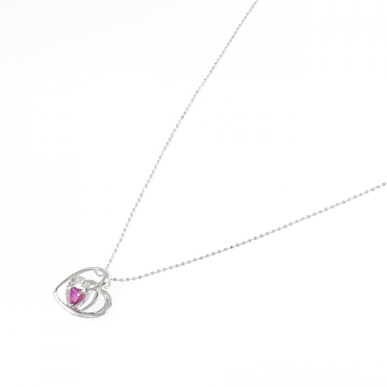 K18WG ハート ルビー ネックレス