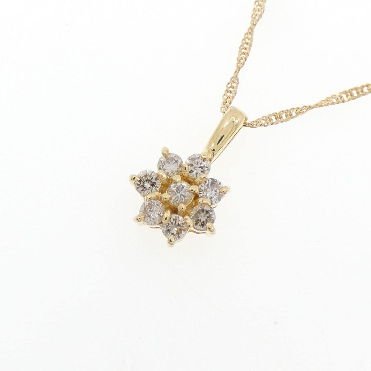K18YG/750YG フラワー ダイヤモンド ネックレス 0.22CT