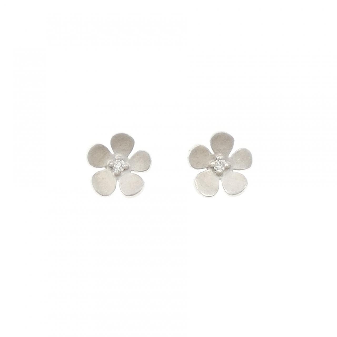 K18WG フラワー ダイヤモンド ピアス 0.02CT