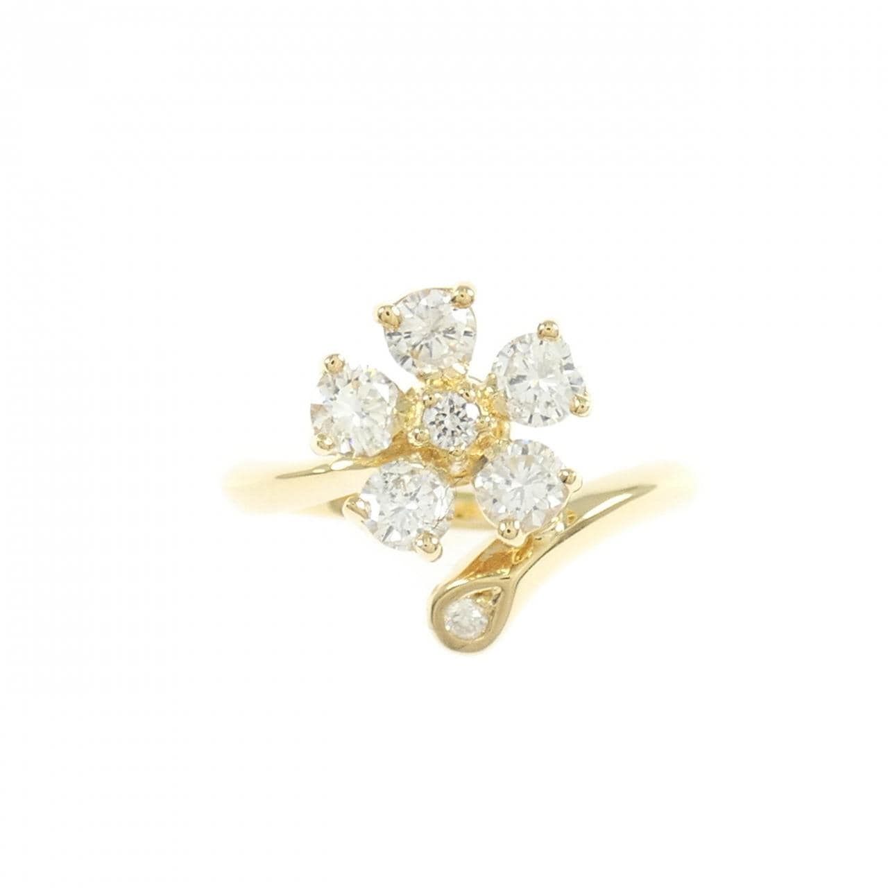 K18YG フラワー ダイヤモンド ピンキー リング 0.50CT