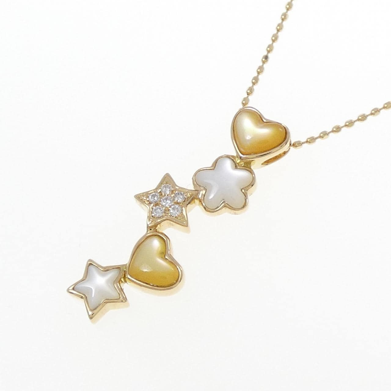 K18YG ハート×スター マザーオブパール ネックレス