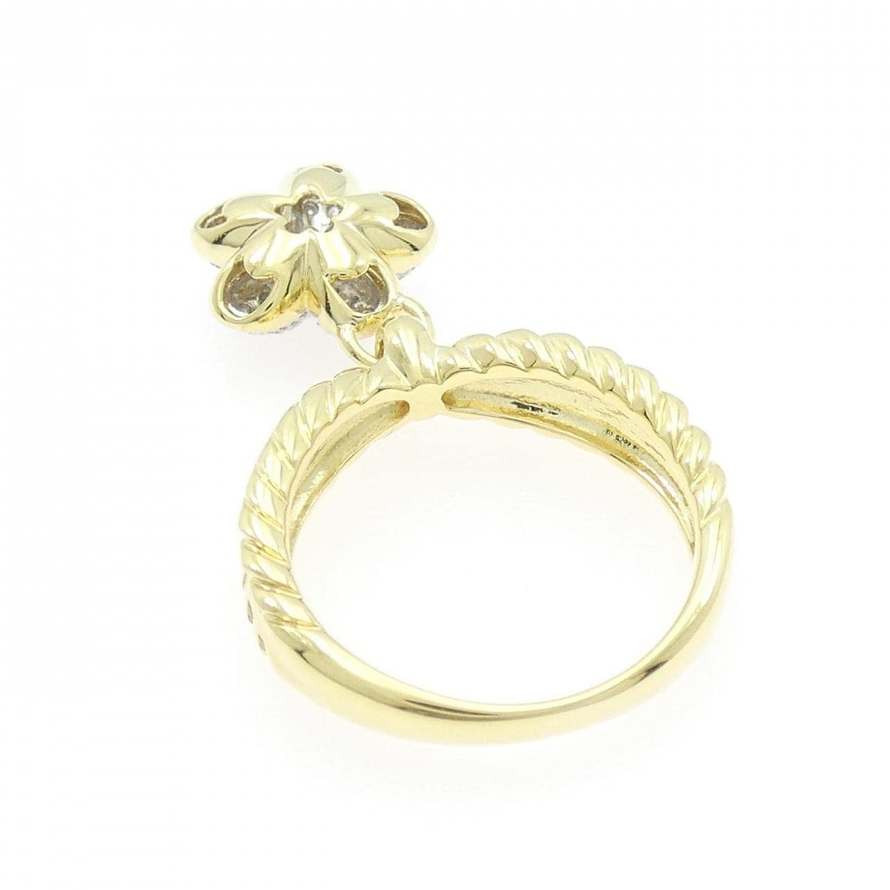 K18YG/PT900 フラワー ダイヤモンド リング 0.17CT