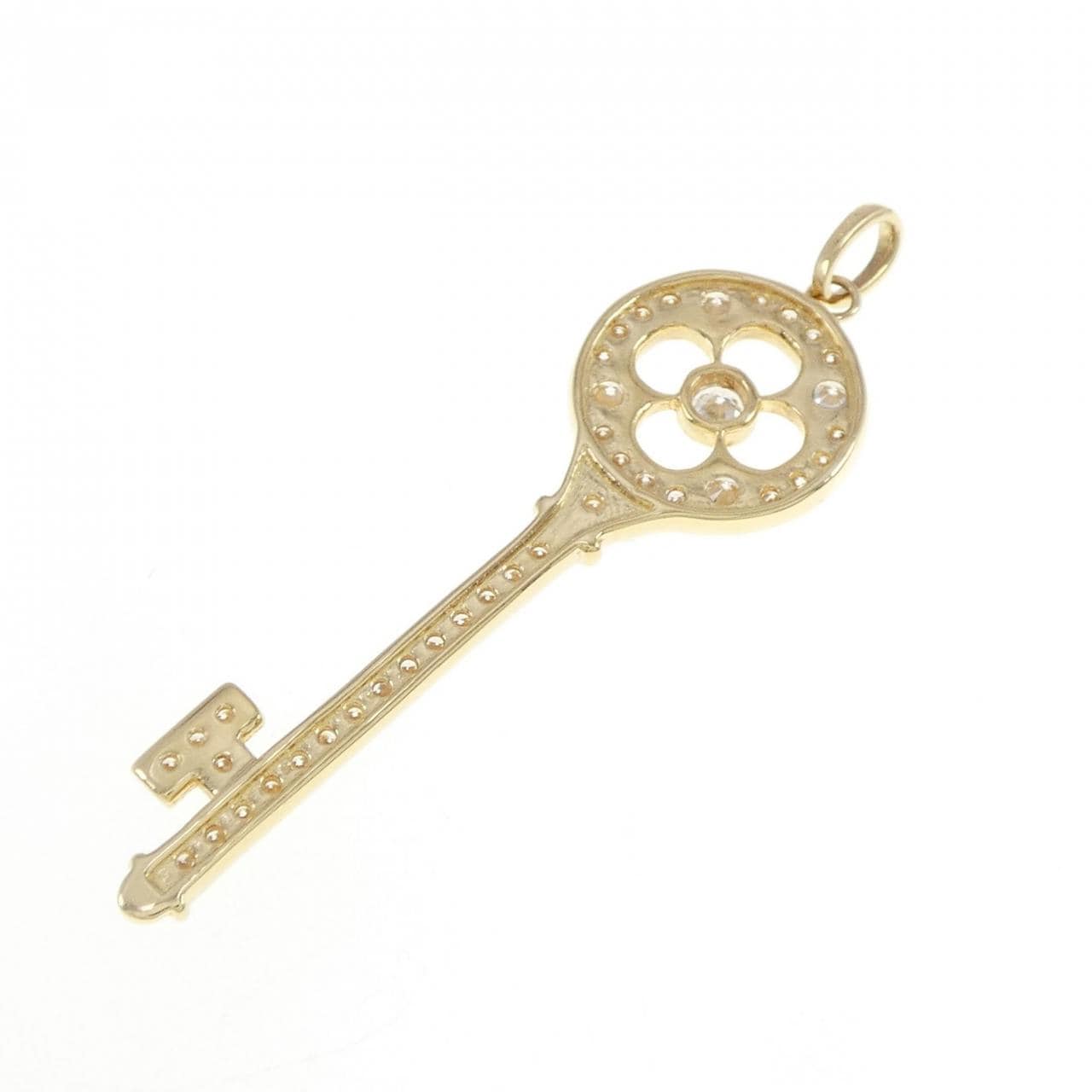 K18YG キー×フラワー ダイヤモンド ペンダント 0.75CT
