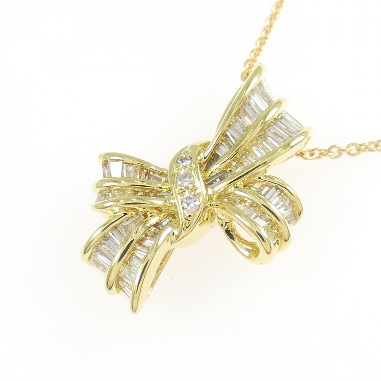 K18YG/750YG リボン ダイヤモンド ネックレス 0.40CT