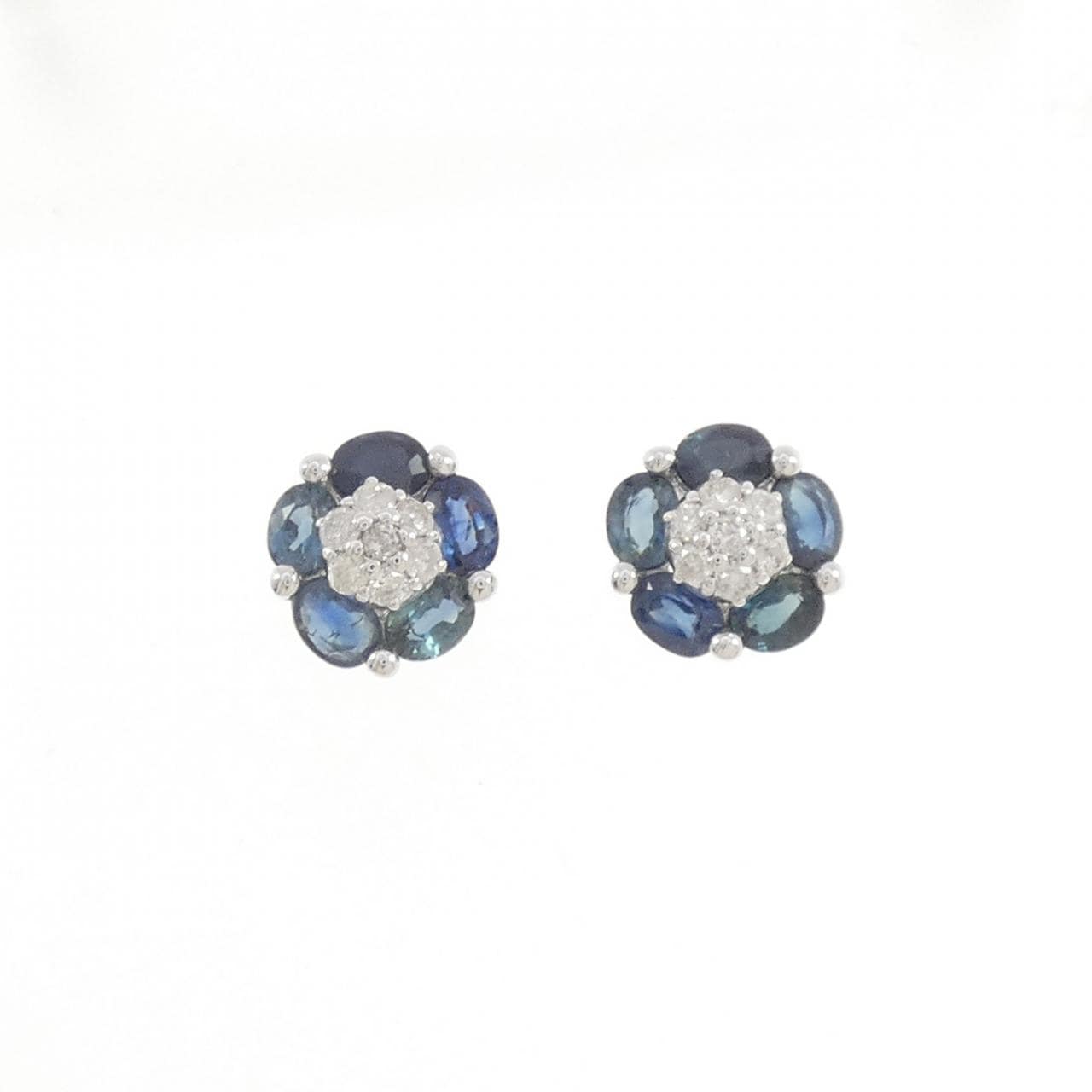 K18WG フラワー サファイヤ ピアス 2.52CT