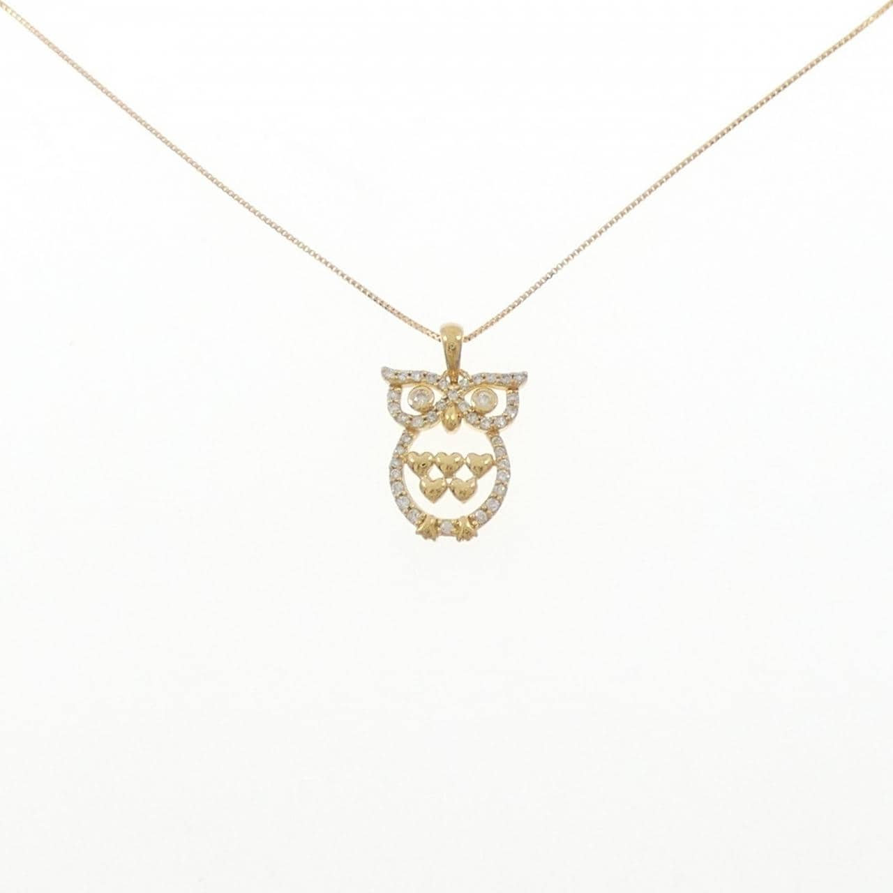 K18YG フクロウ ダイヤモンド ネックレス 0.25CT
