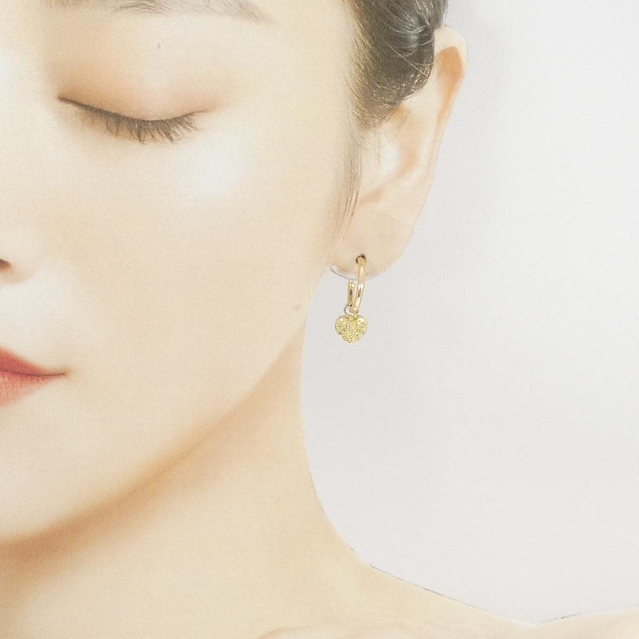 K18YG 2WAY Heart Diamond Earrings 0.20CT