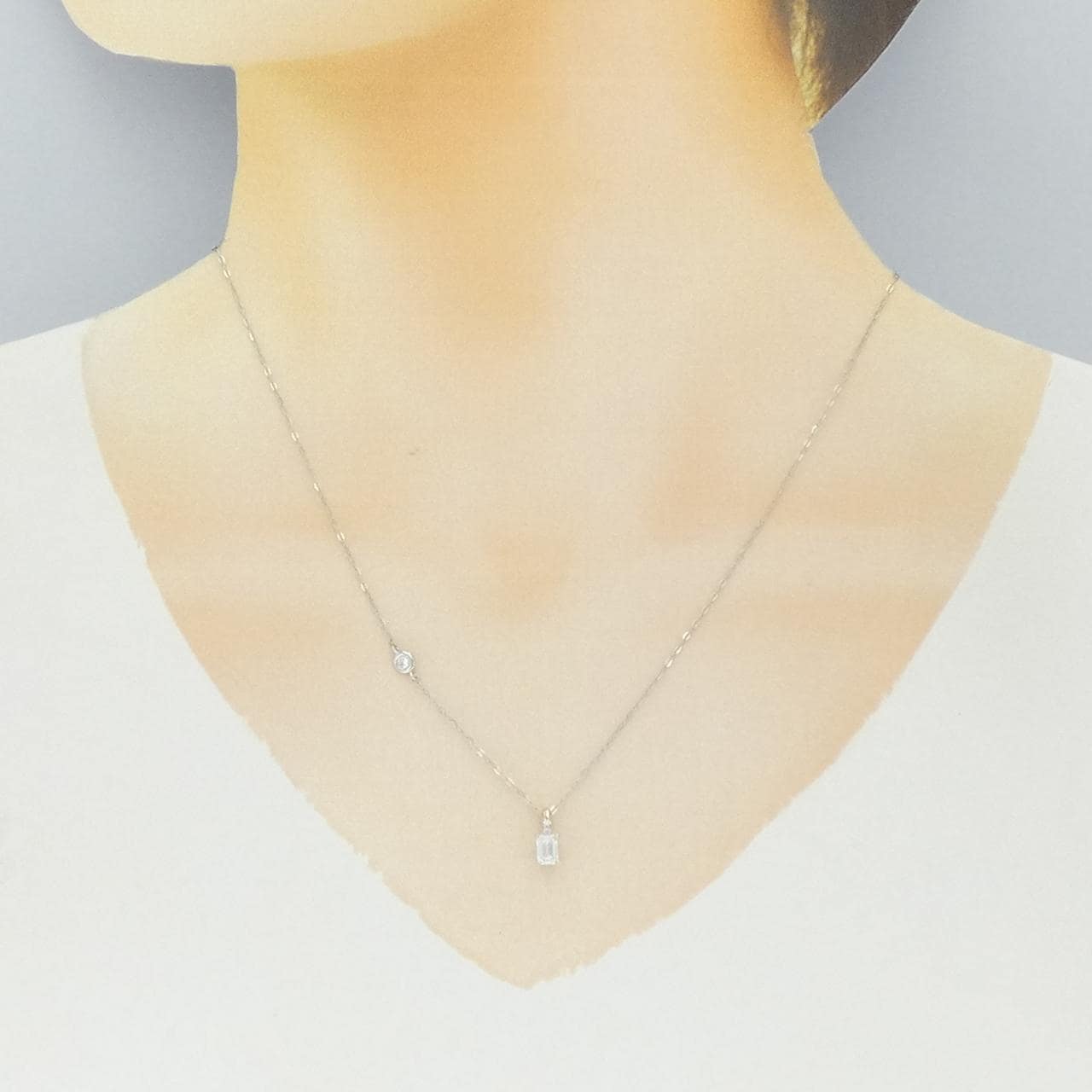 ジーエスティービー ダイヤモンド ネックレス 0.32CT D VS1 エメラルドカット