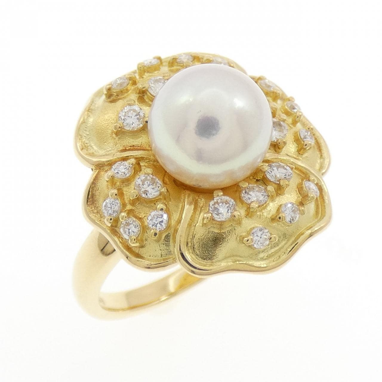 K18YG フラワー アコヤパール リング 7.9mm