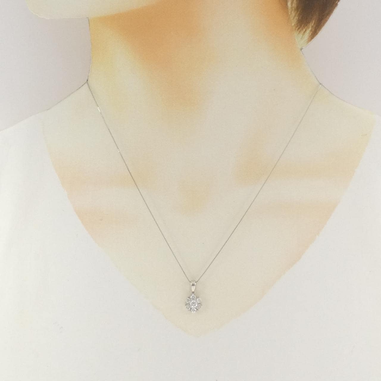PT900/PT850 フラワー ダイヤモンド ネックレス 0.16CT