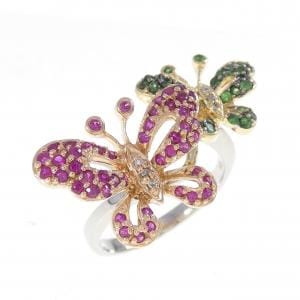 K18フォーカラー バタフライ カラーストーン リング