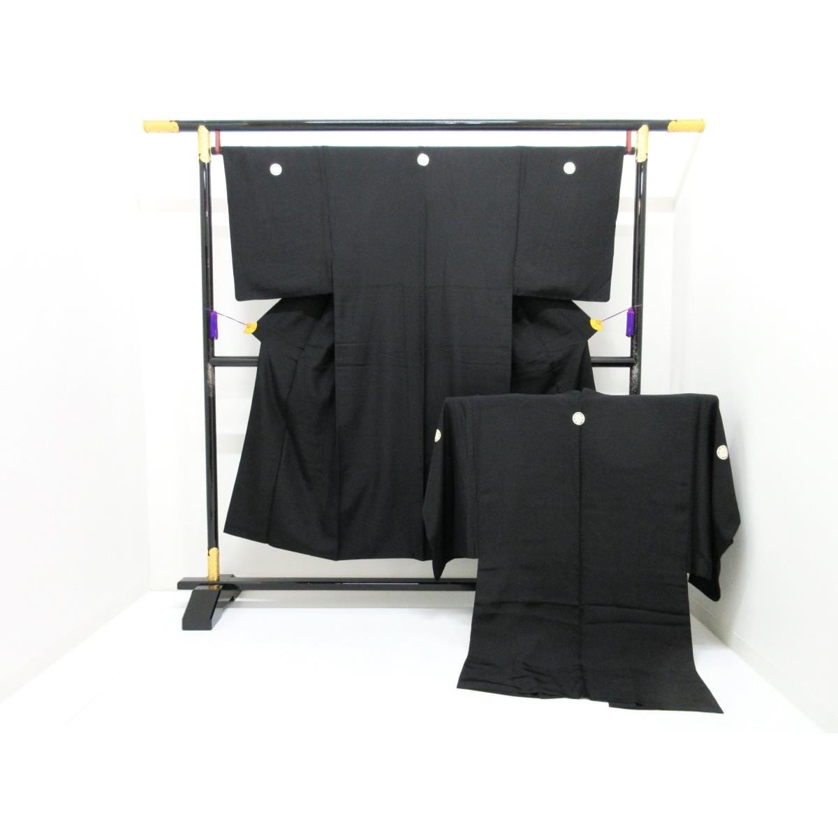 Men's black habutae kimono and haori set of two pieces