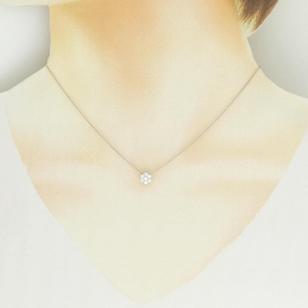 PT900/K18PG フラワー ダイヤモンド ネックレス 0.24CT