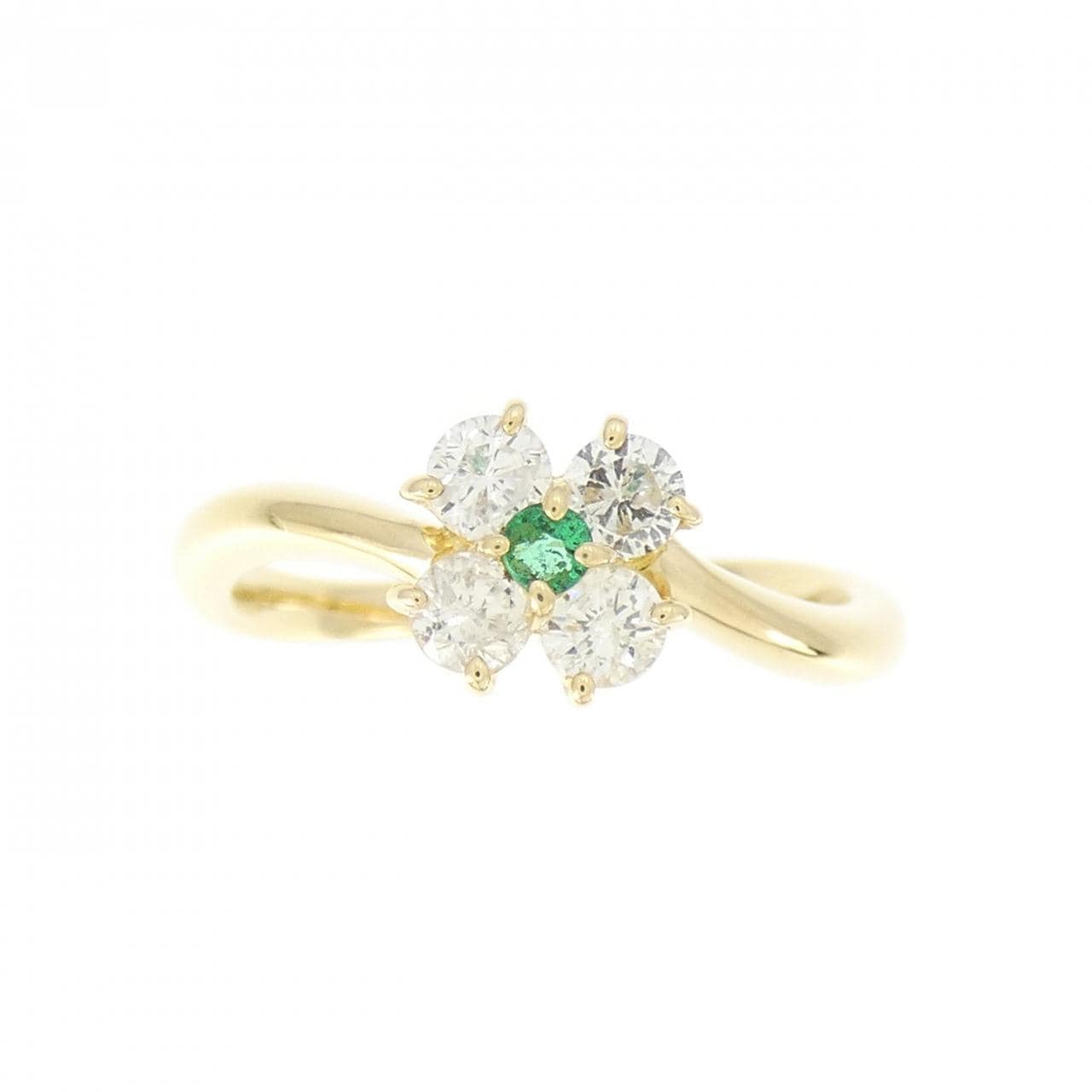 K18YG flower emerald ring