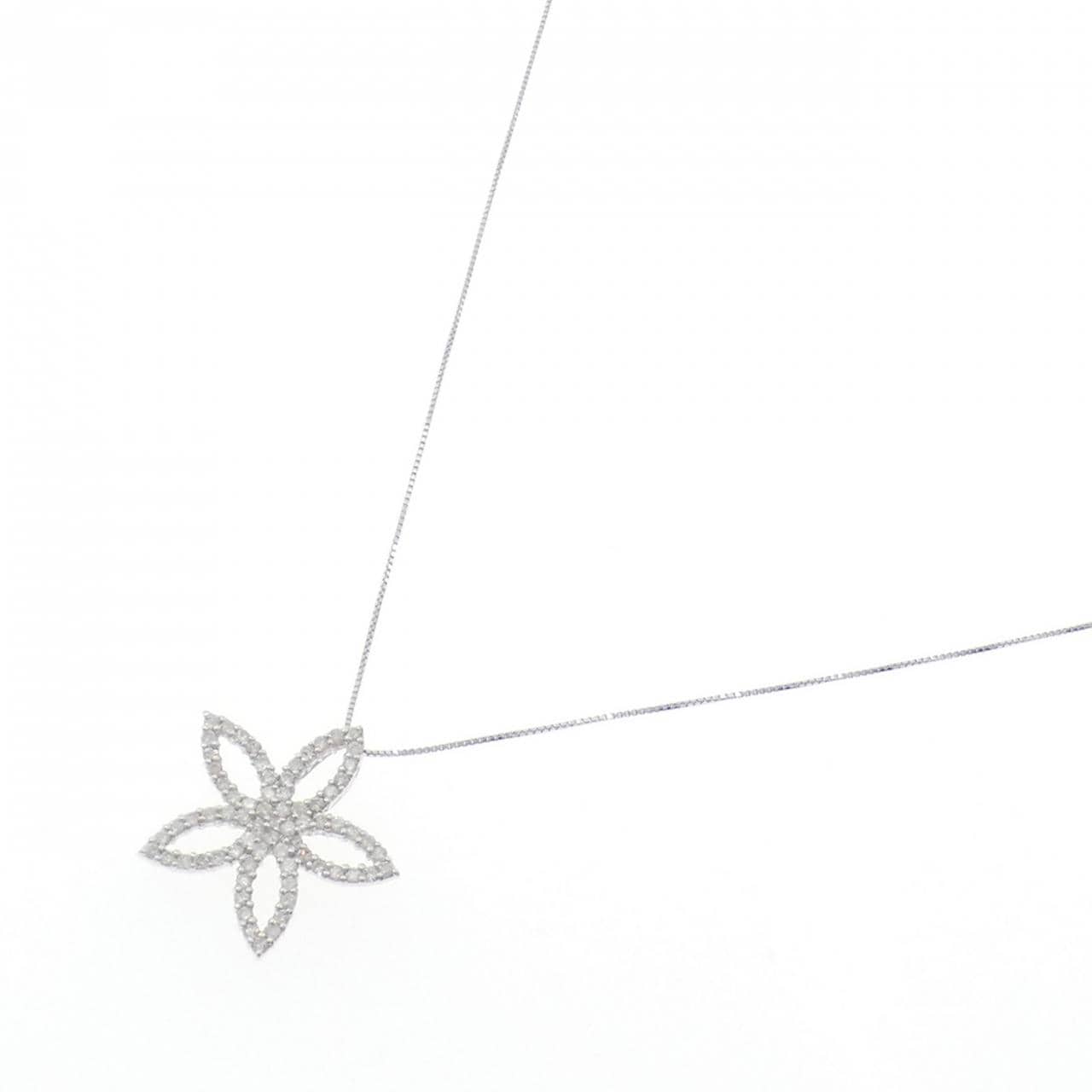 K14WG/K10WG フラワー ダイヤモンド ネックレス 0.50CT