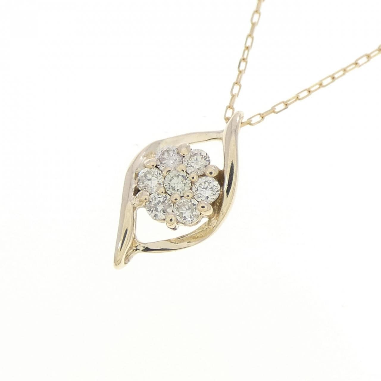 K10YG フラワー ダイヤモンド ネックレス 0.10CT