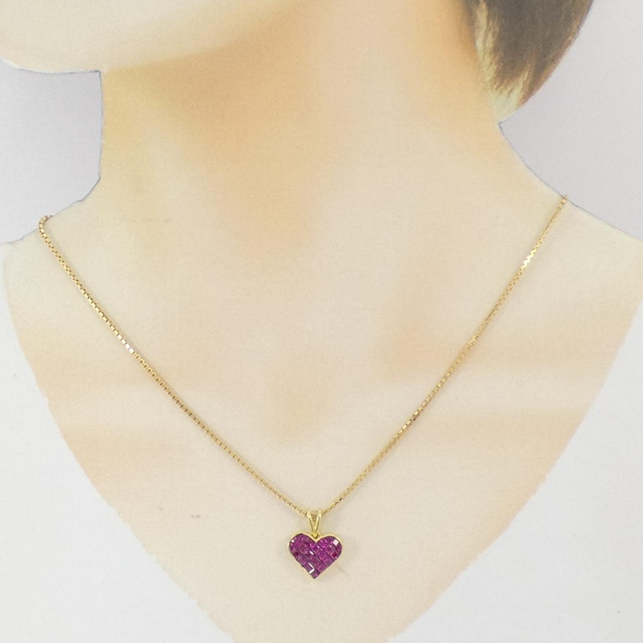 K18YG ハート ルビー ネックレス 1.35CT