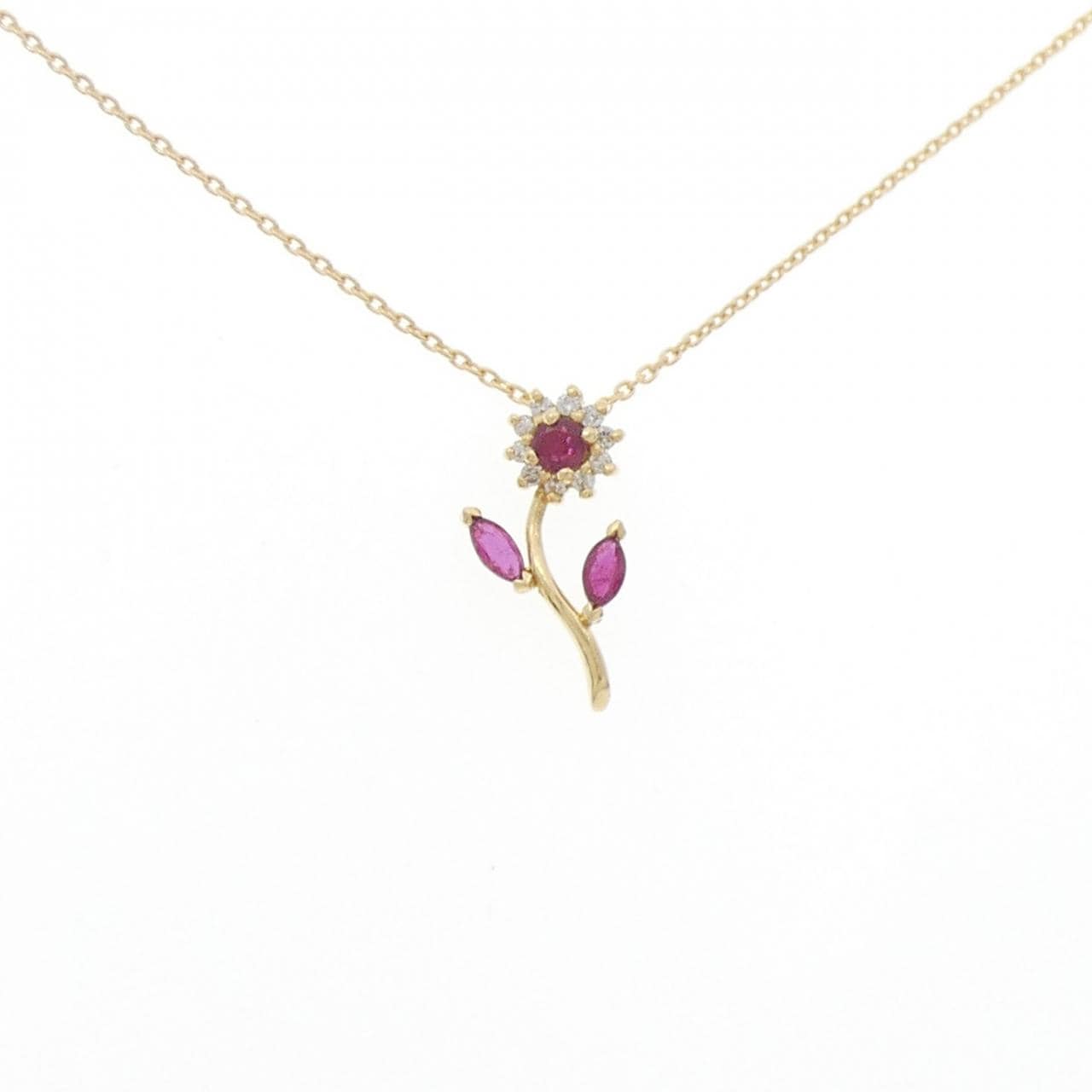 K18YG フラワー ルビー ネックレス 0.43CT