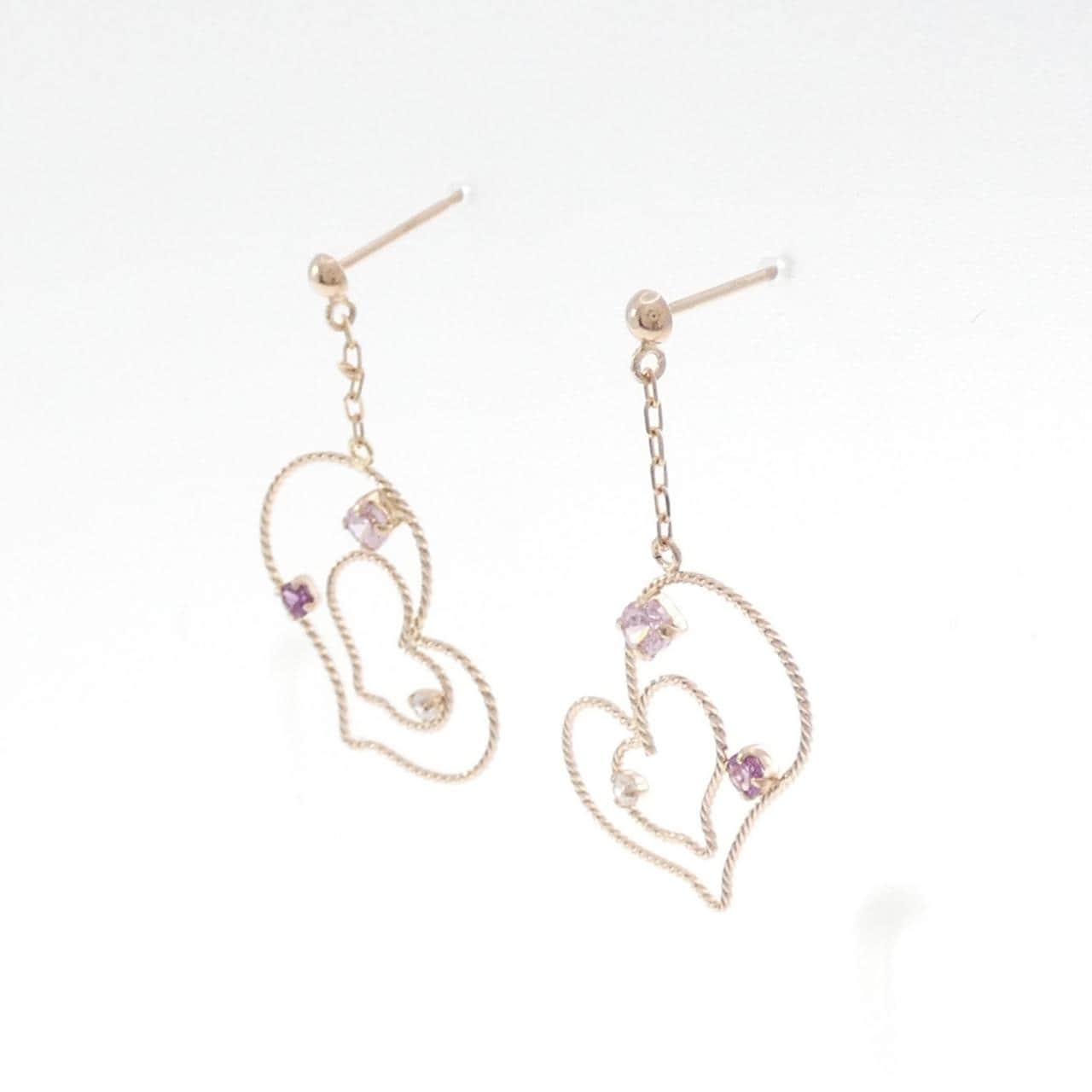 K10PG Heart Garnet Earrings