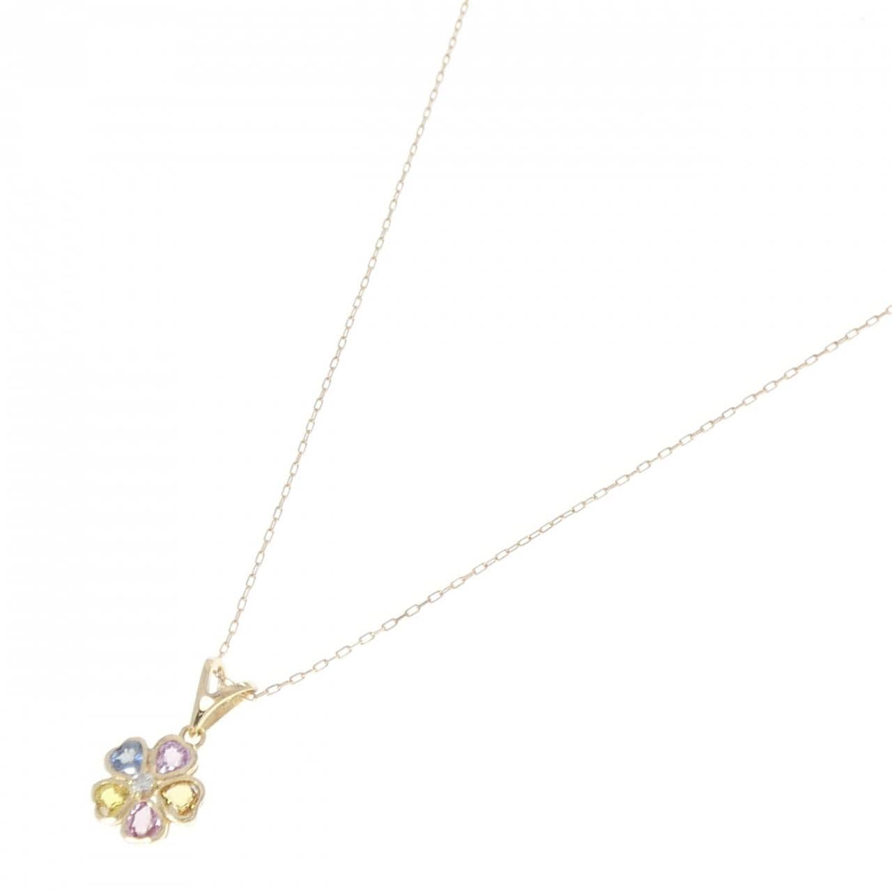 K18YG フラワー サファイヤ ネックレス 0.74CT