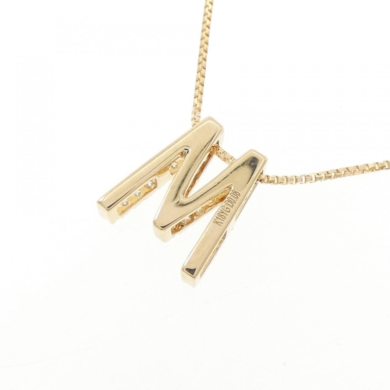K18YG イニシャルM ダイヤモンド ネックレス 0.08CT