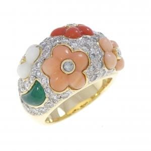 K18YG/K18WG フラワー カラーストーン リング