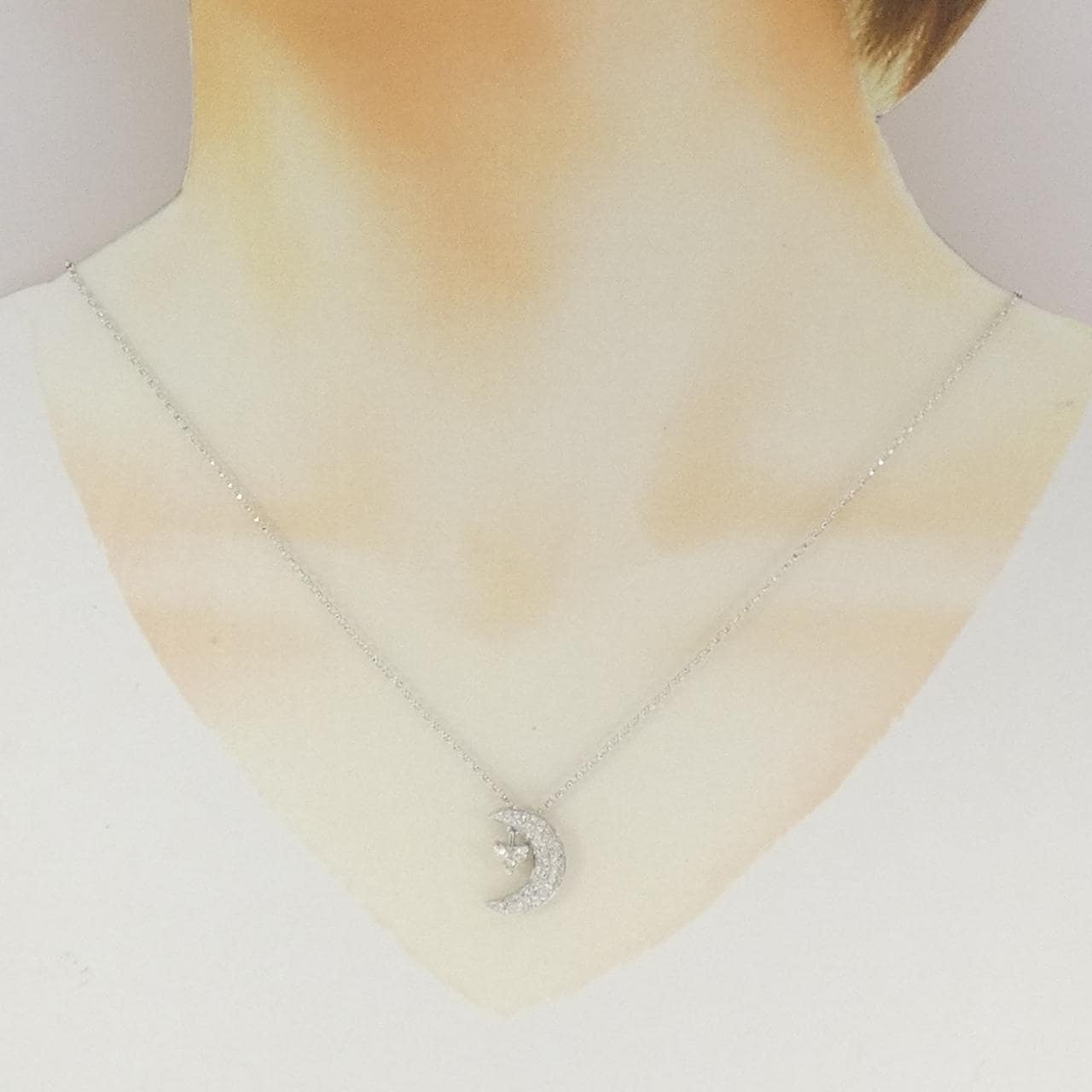 K18WG ハート×ムーン ダイヤモンド ネックレス 0.50CT
