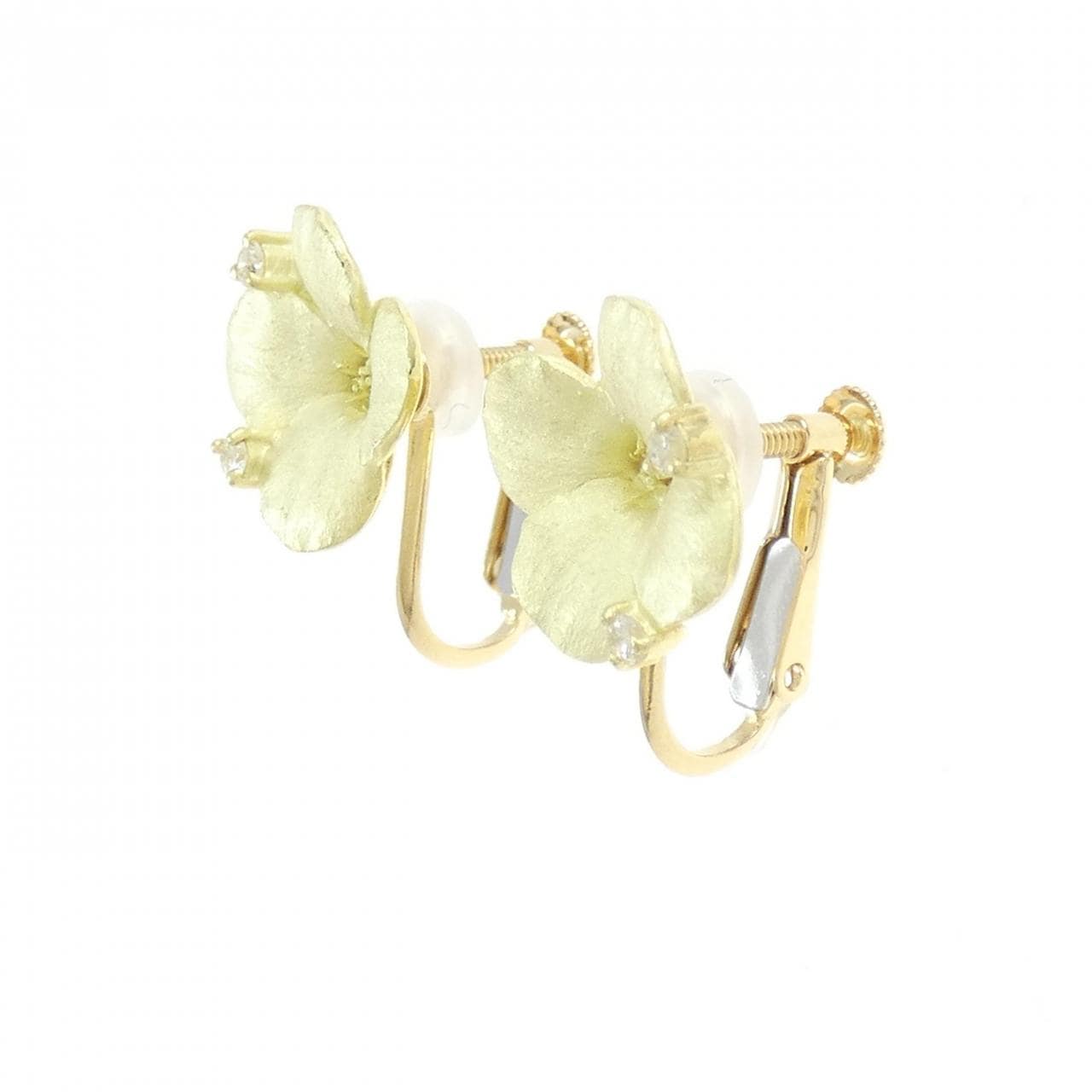 K18YG フラワー ダイヤモンド イヤリング 0.08CT