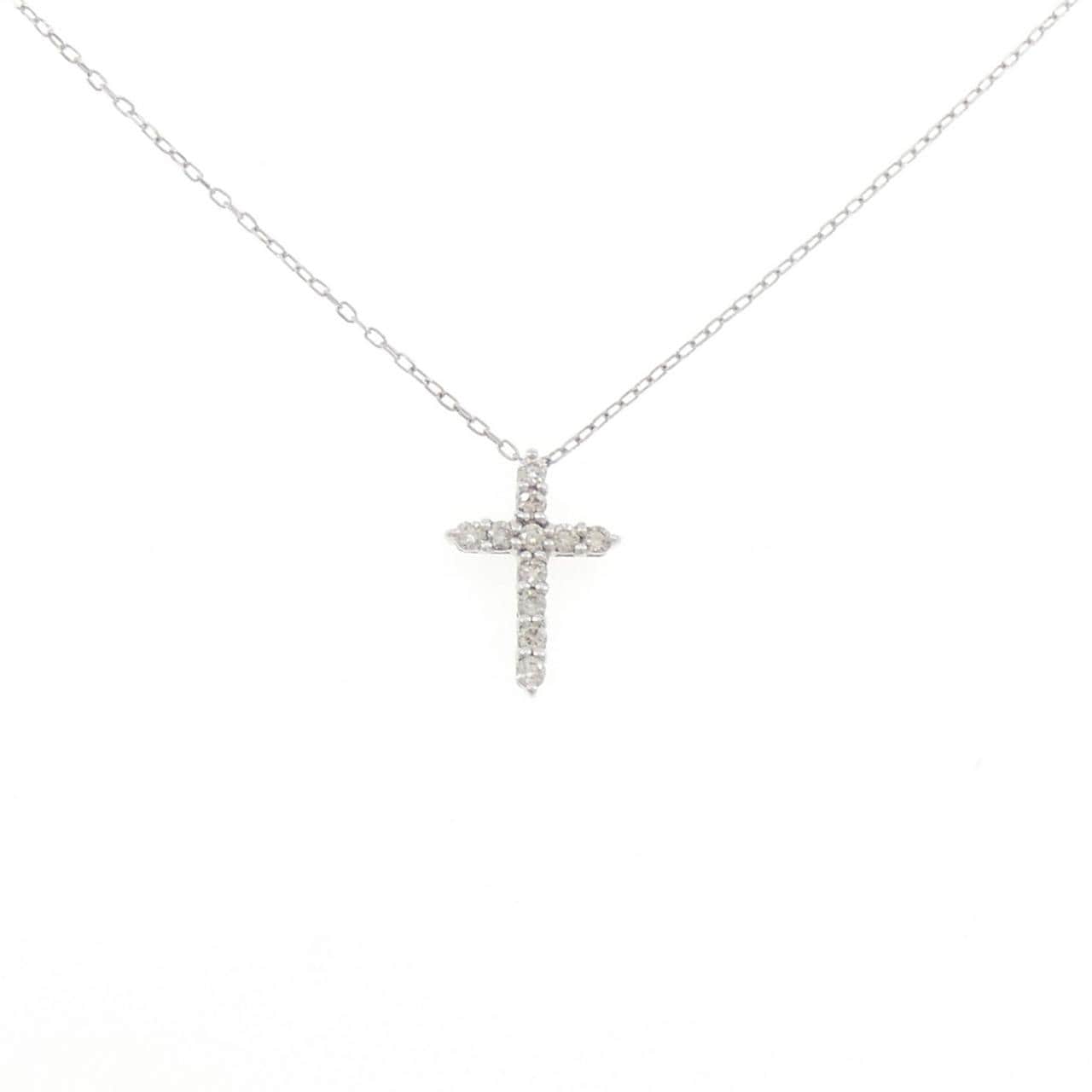 K10WG クロス ダイヤモンド ネックレス 0.20CT