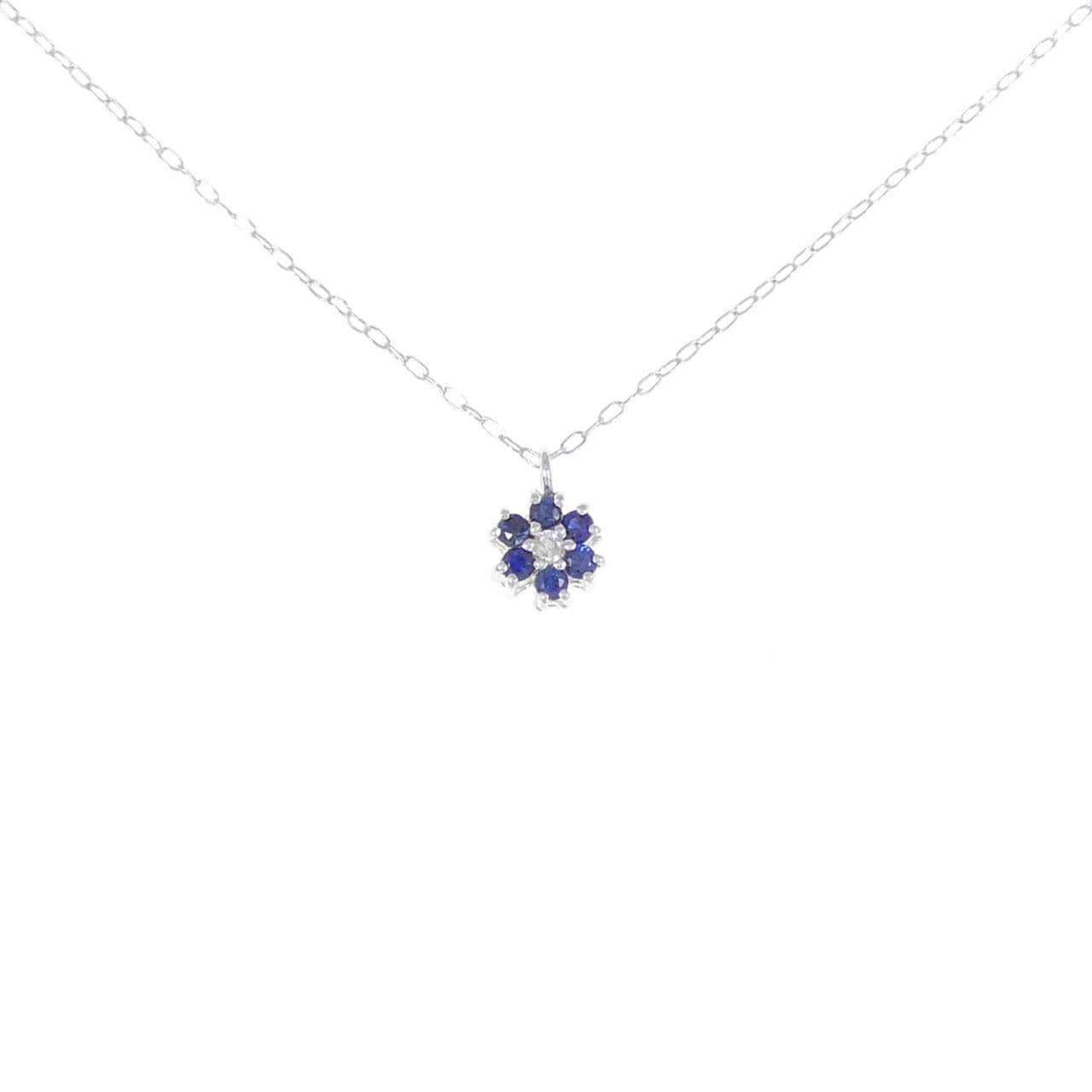 K18WG フラワー サファイヤ ネックレス 0.11CT