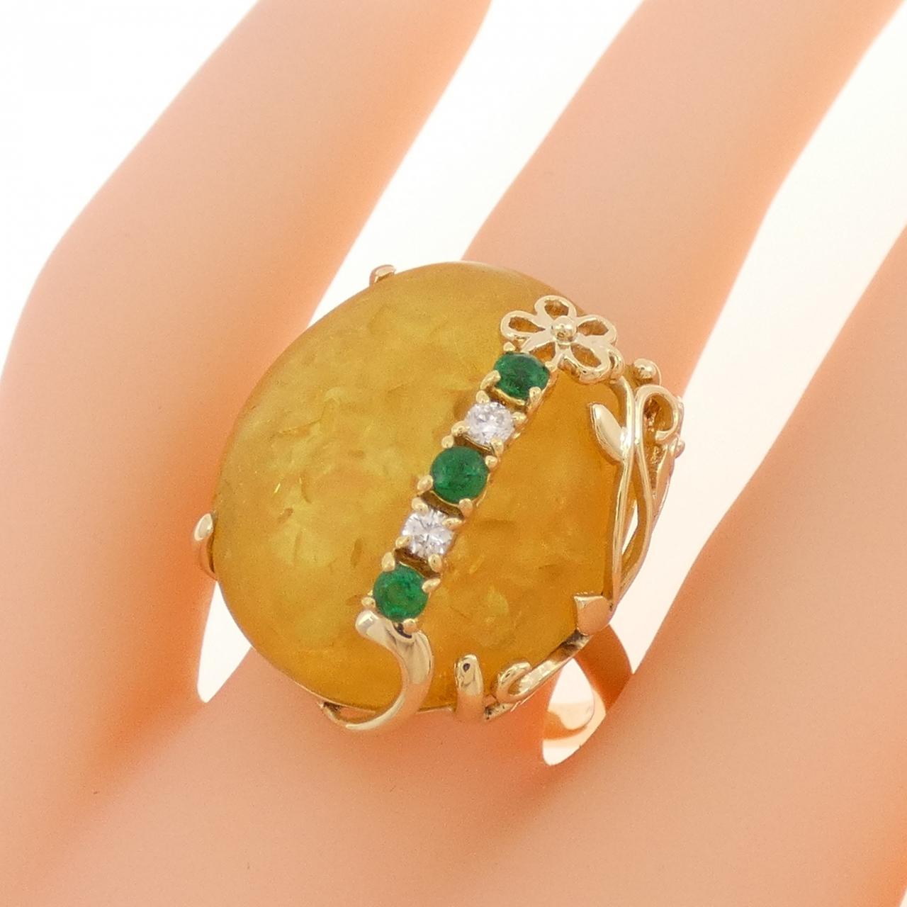 K18YG Flower Amber Ring 10.05CT