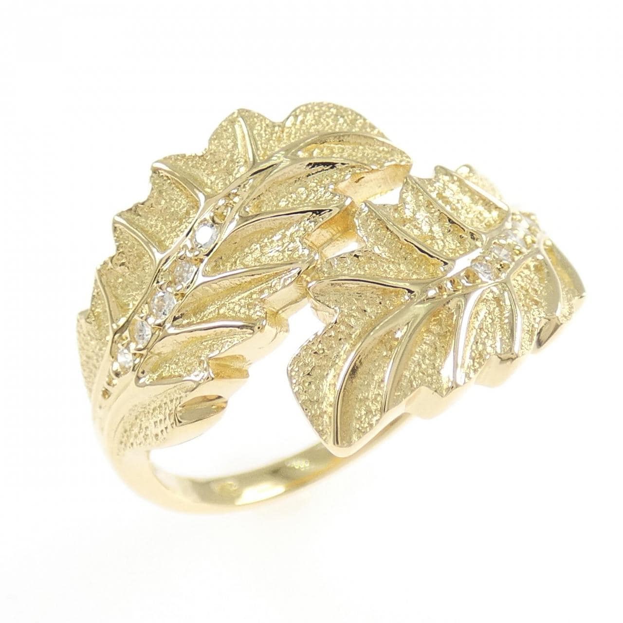 K18YG リーフ ダイヤモンド リング 0.06CT