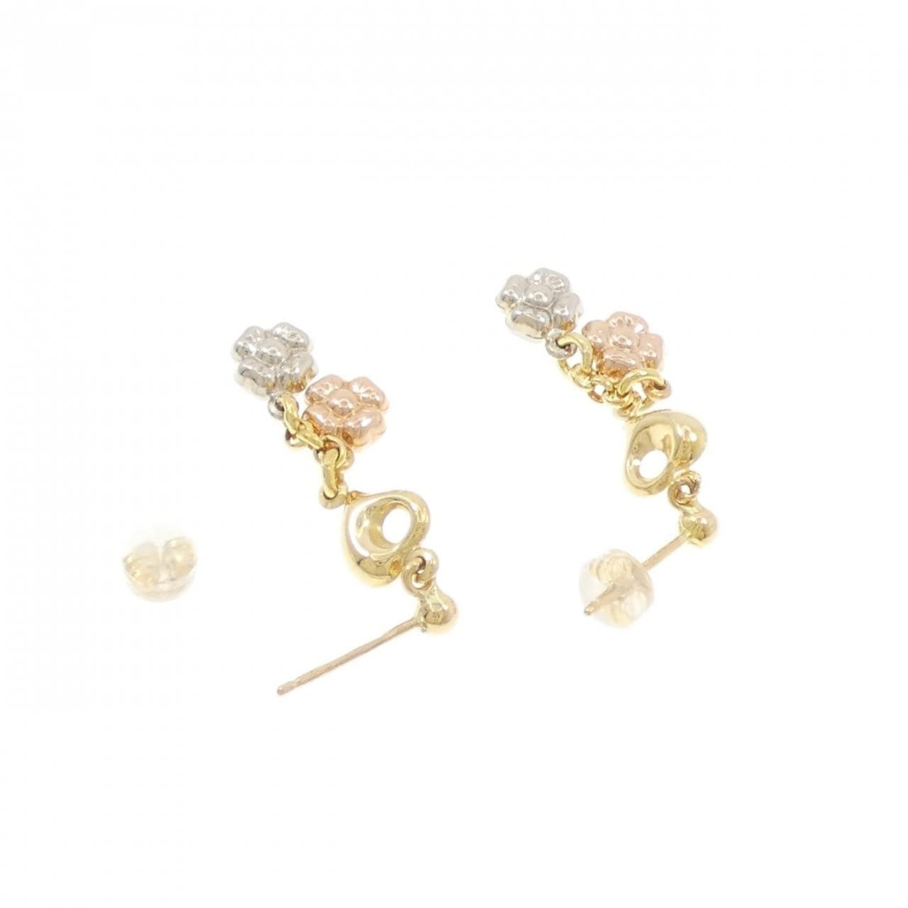 K18スリーカラー ハート×フラワー ピアス