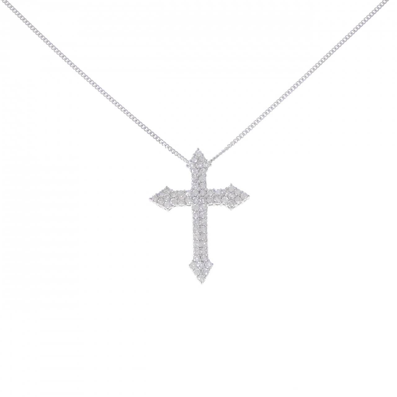 K14WG クロス ダイヤモンド ネックレス 1.00CT